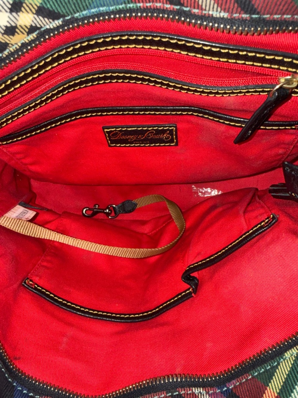 Dooney & Bourke Plaid Tartan Tote Shoulder Bag Navy Green Red Tassel Zip - Picture 5 of 7
